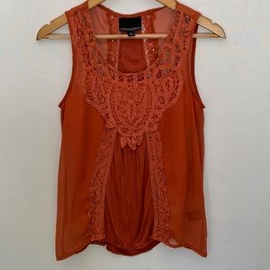 Cynthia Rowley Burnt Orange Sleeveless Lace Sheer Layered Top Size Small